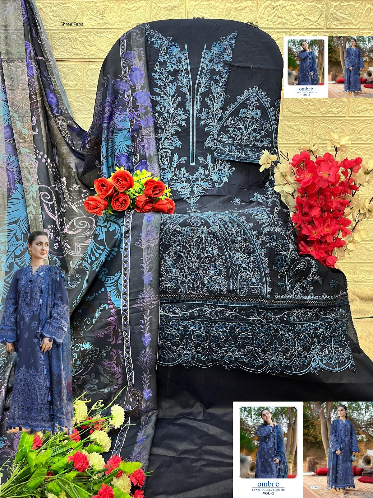 Ombre Lawn Collection 25 Vol 2 Shree Fabs Cotton Pakistani Salwar Suits Wholesaler
