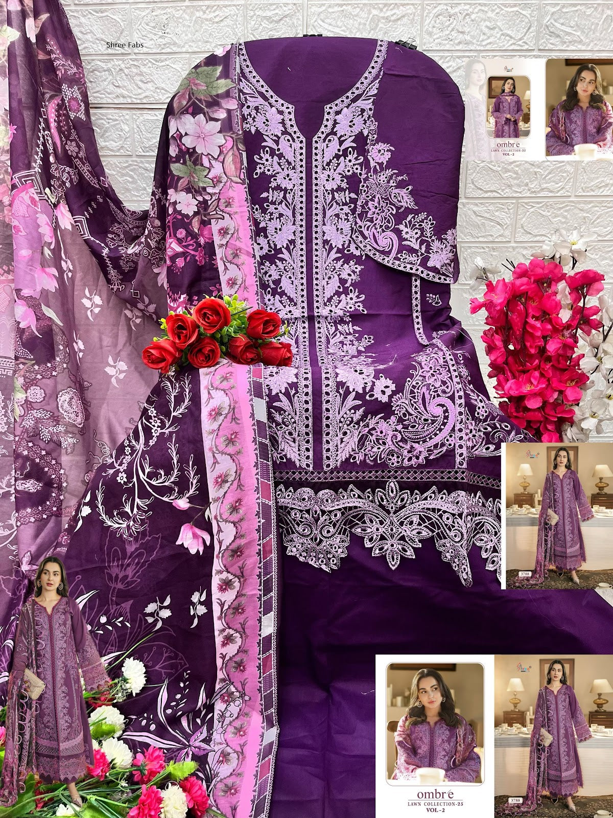 Ombre Lawn Collection 25 Vol 2 Shree Fabs Cotton Pakistani Salwar Suits Wholesaler