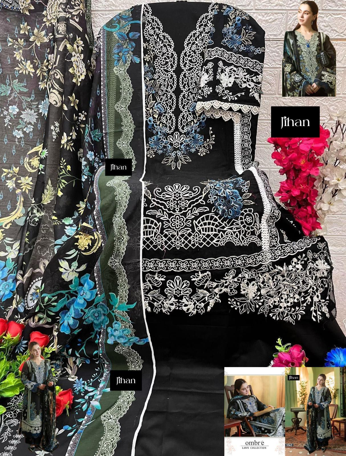 Ombre Lawn Collection Jihan Cotton Pakistani Patch Work Suits Exporter India