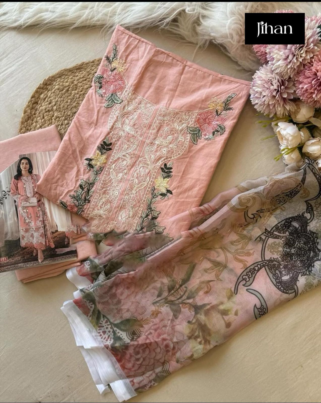 Ombre Lawn Collection Jihan Cotton Pakistani Patch Work Suits Exporter India