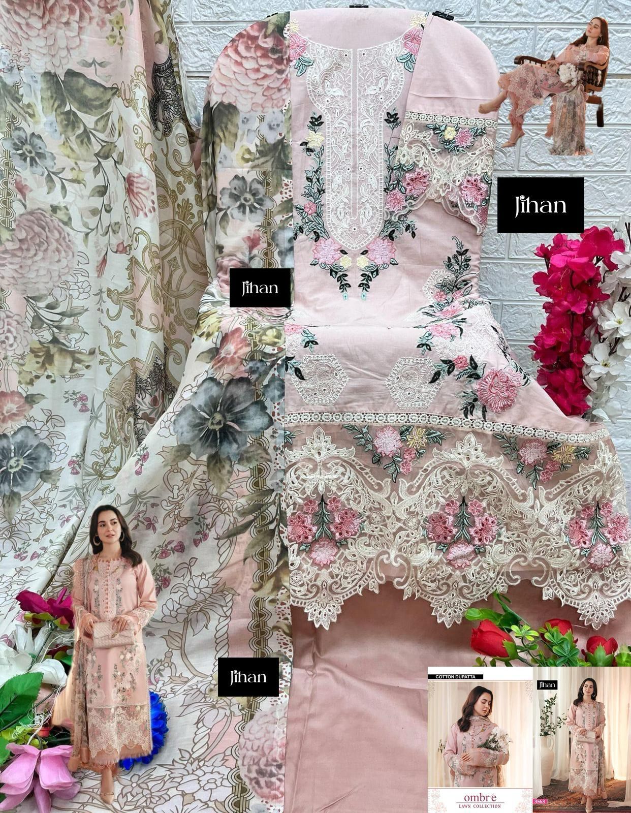 Ombre Lawn Collection Jihan Cotton Pakistani Patch Work Suits Exporter India