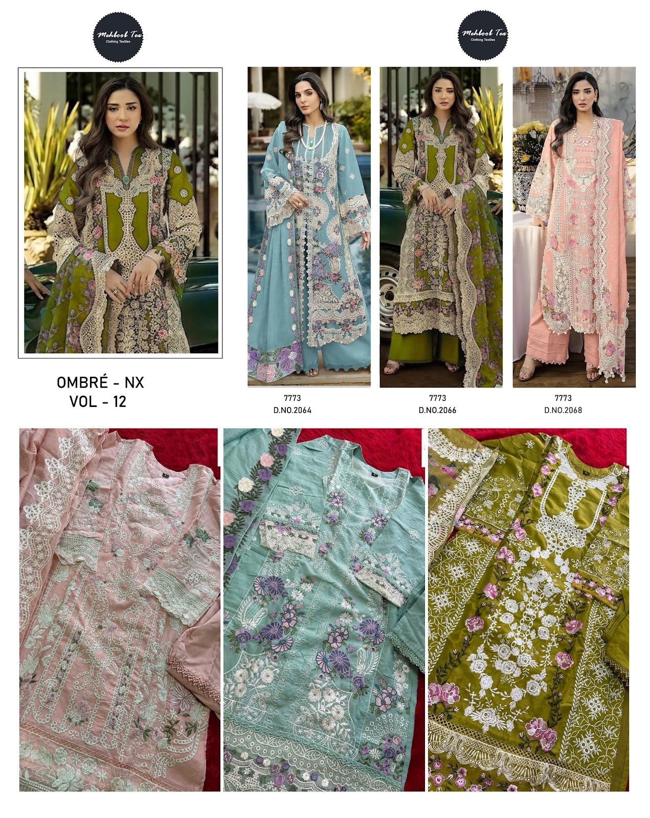 Ombre Nx Vol 12 Mehboob Tex Cambric Cotton Pakistani Salwar Suits Supplier India