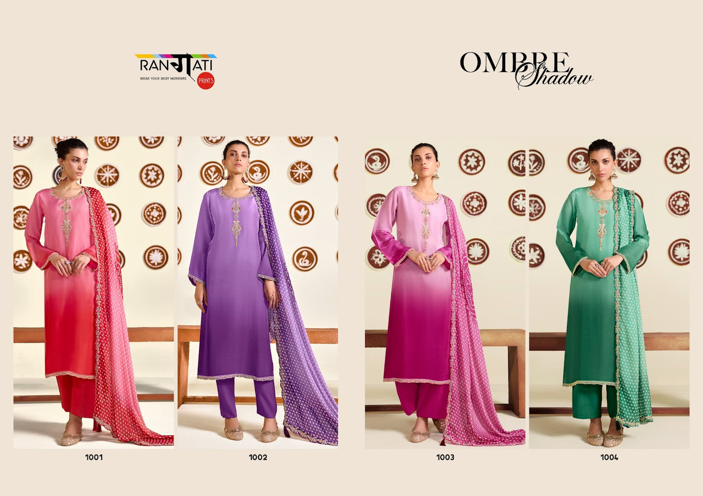 Ombre Shadow Rangati Prints Bemberg Pant Style Suits Exporter Gujarat