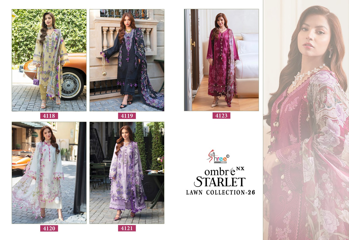Ombre Starlet Lawn Collection 26 Nx Shree Fabs Cotton Pakistani Salwar Suits Exporter