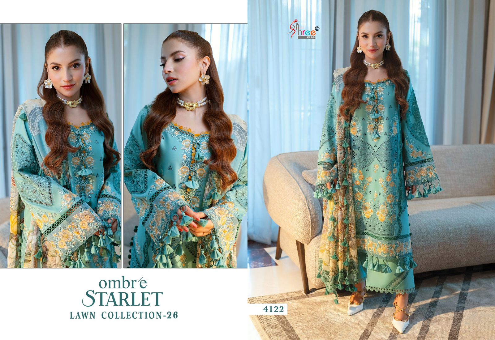 Ombre Starlet Lawn Collection 26 Shree Fabs Cotton Pakistani Salwar Suits Wholesaler Gujarat