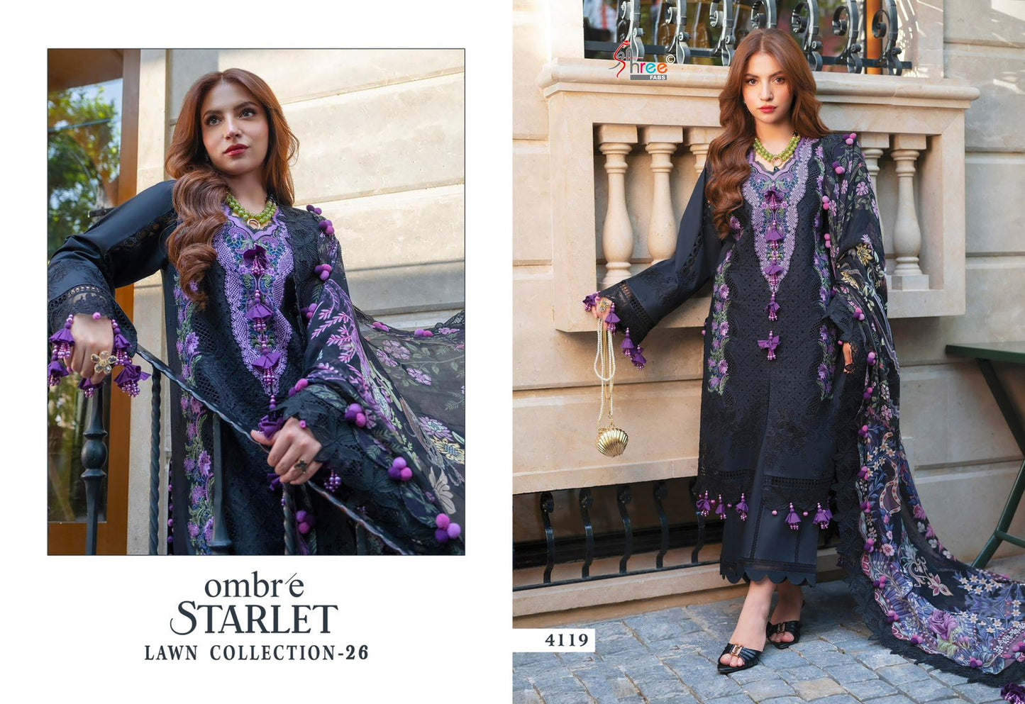 Ombre Starlet Lawn Collection 26 Shree Fabs Cotton Pakistani Salwar Suits Wholesaler Gujarat