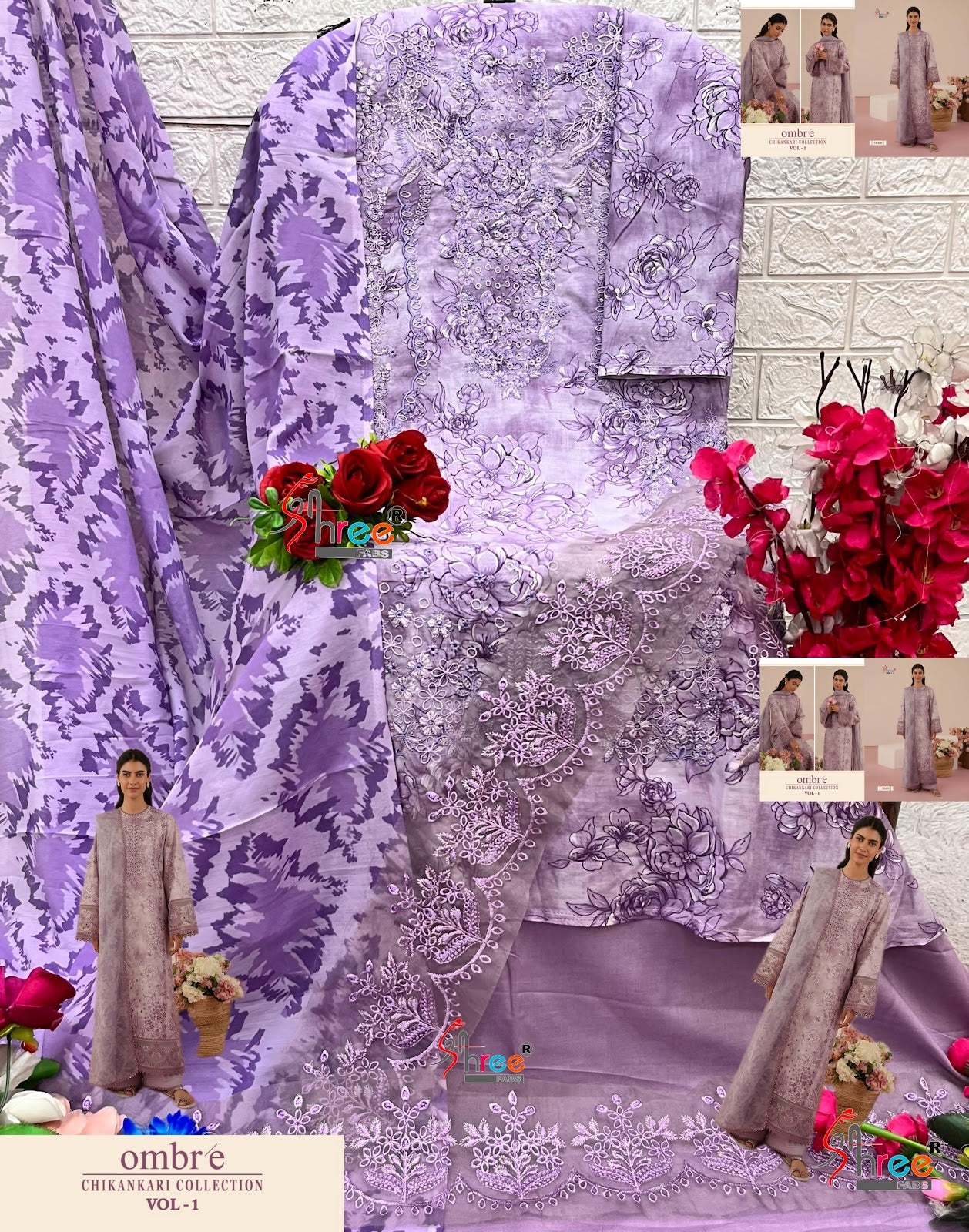 Ombre Vol 1 Chikankari Collection Shree Fabs Cotton Pakistani Patch Work Suits Supplier Ahmedabad