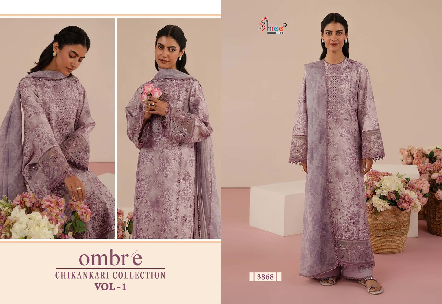 Ombre Vol 1 Chikankari Collection Shree Fabs Cotton Pakistani Patch Work Suits Supplier Ahmedabad
