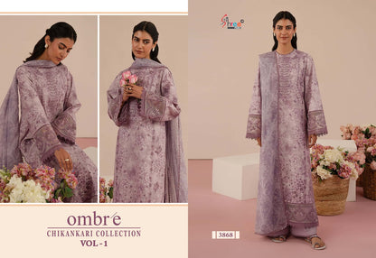 Ombre Vol 1 Chikankari Collection Shree Fabs Cotton Pakistani Patch Work Suits Supplier Ahmedabad