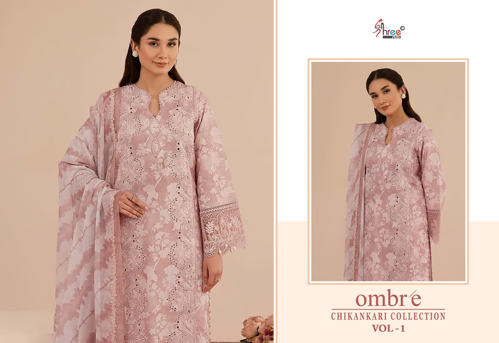 Ombre Vol 1 Chikankari Collection Shree Fabs Cotton Pakistani Patch Work Suits Supplier Ahmedabad