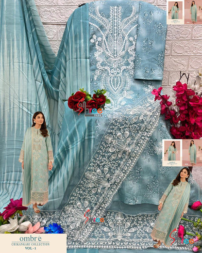 Ombre Vol 1 Chikankari Collection Shree Fabs Cotton Pakistani Patch Work Suits Supplier Ahmedabad