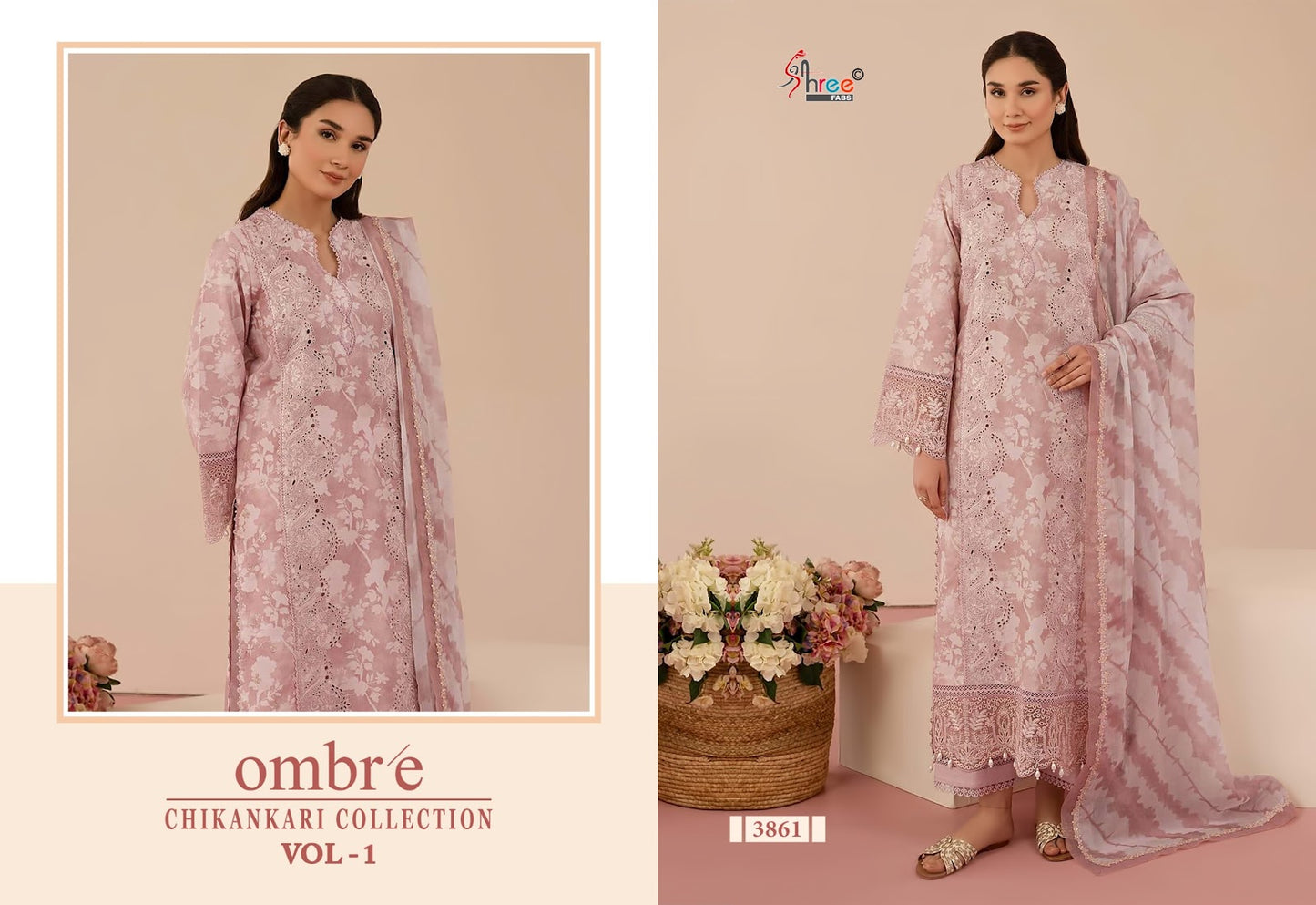 Ombre Vol 1 Chikankari Collection Shree Fabs Cotton Pakistani Patch Work Suits Supplier Ahmedabad