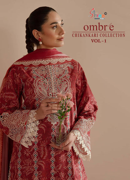 Ombre Vol 1 Chikankari Collection Shree Fabs Cotton Pakistani Patch Work Suits Supplier Ahmedabad