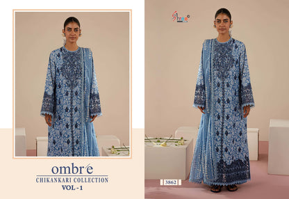 Ombre Vol 1 Chikankari Collection Shree Fabs Cotton Pakistani Patch Work Suits Supplier Ahmedabad