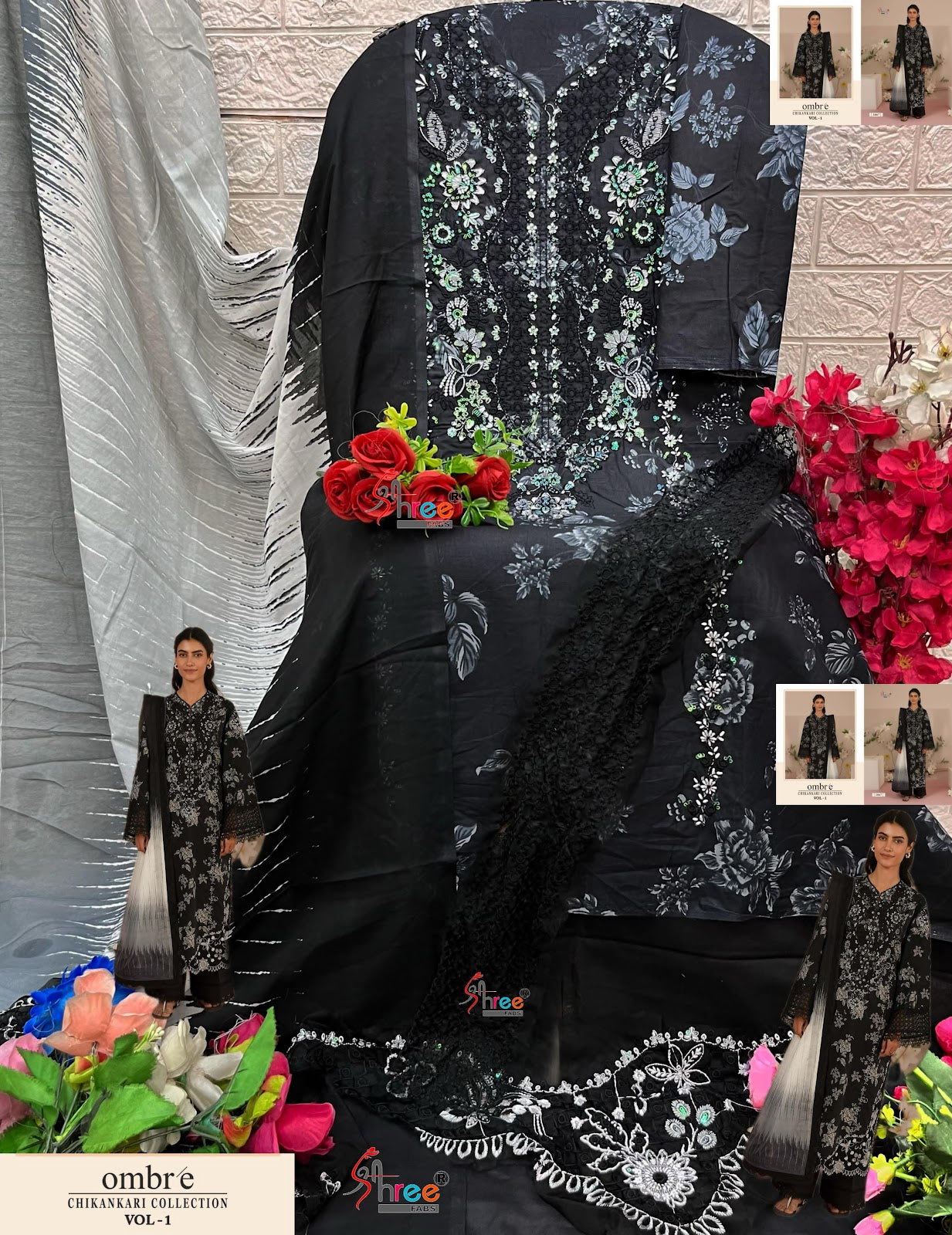 Ombre Vol 1 Chikankari Collection Shree Fabs Cotton Pakistani Patch Work Suits Supplier Ahmedabad