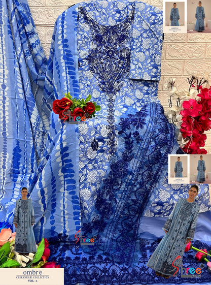 Ombre Vol 1 Chikankari Collection Shree Fabs Cotton Pakistani Patch Work Suits Supplier Ahmedabad