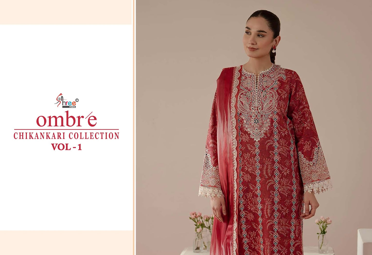 Ombre Vol 1 Chikankari Collection Shree Fabs Cotton Pakistani Patch Work Suits Supplier Ahmedabad