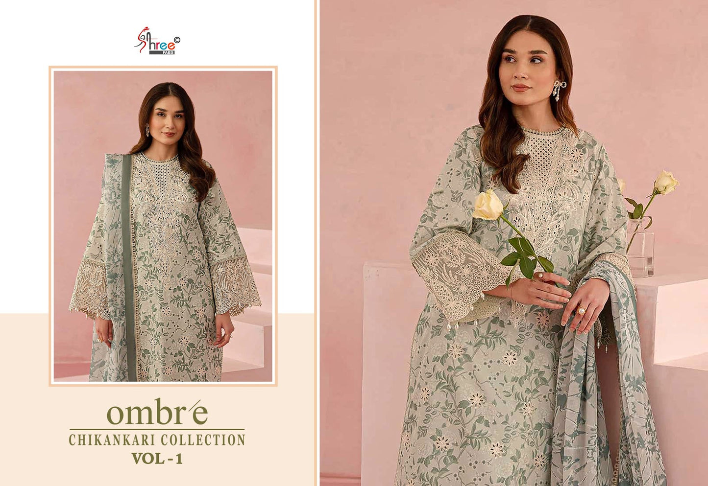 Ombre Vol 1 Chikankari Collection Shree Fabs Cotton Pakistani Patch Work Suits Supplier Ahmedabad