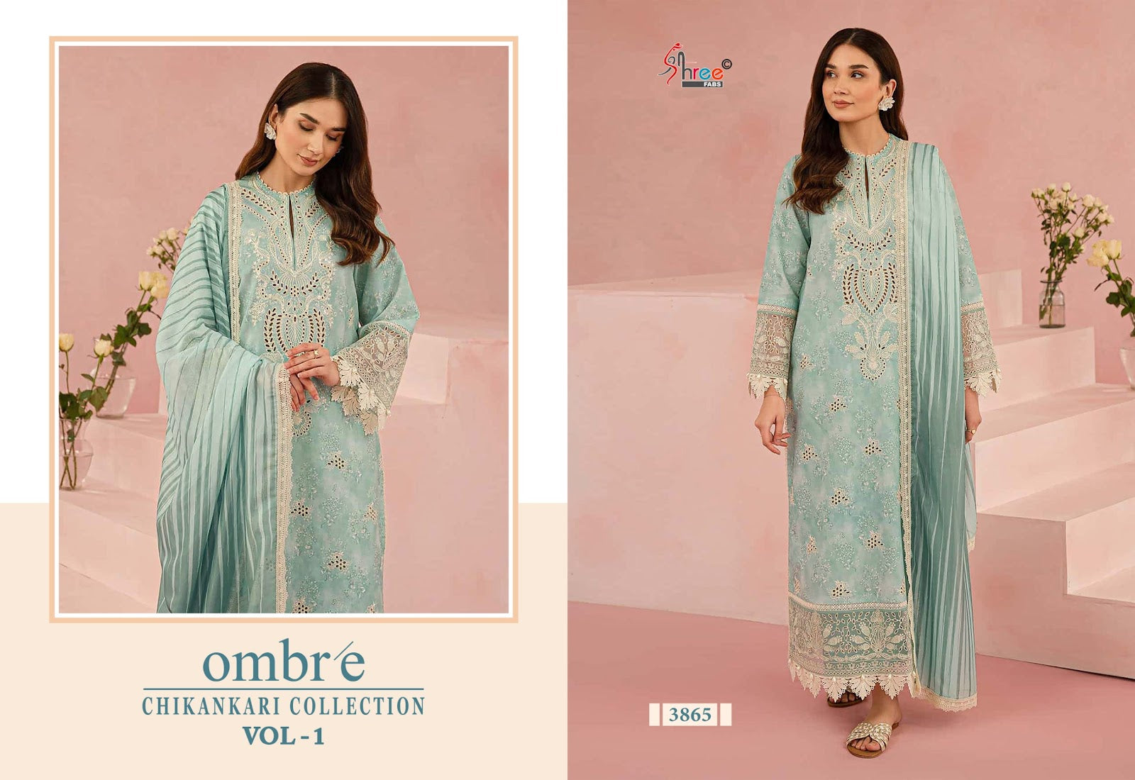 Ombre Vol 1 Chikankari Collection Shree Fabs Cotton Pakistani Patch Work Suits Supplier Ahmedabad