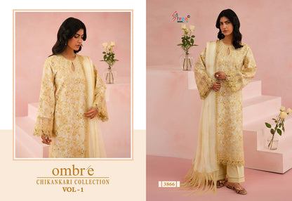 Ombre Vol 1 Chikankari Collection Shree Fabs Cotton Pakistani Patch Work Suits Supplier Ahmedabad