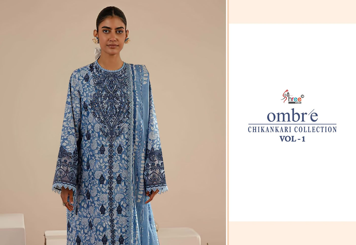 Ombre Vol 1 Chikankari Collection Shree Fabs Cotton Pakistani Patch Work Suits Supplier Ahmedabad