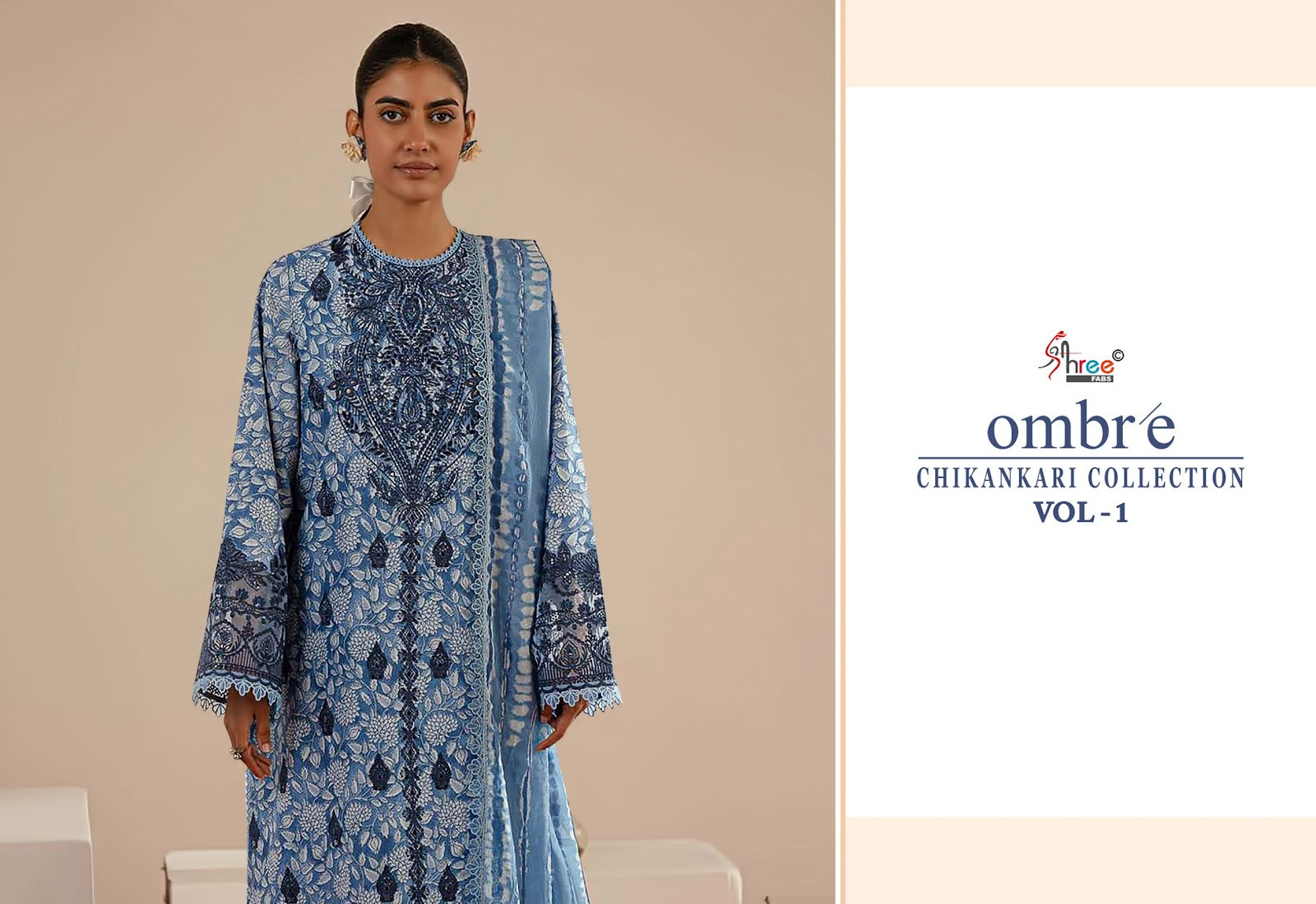 Ombre Vol 1 Chikankari Collection Shree Fabs Cotton Pakistani Patch Work Suits Supplier Ahmedabad