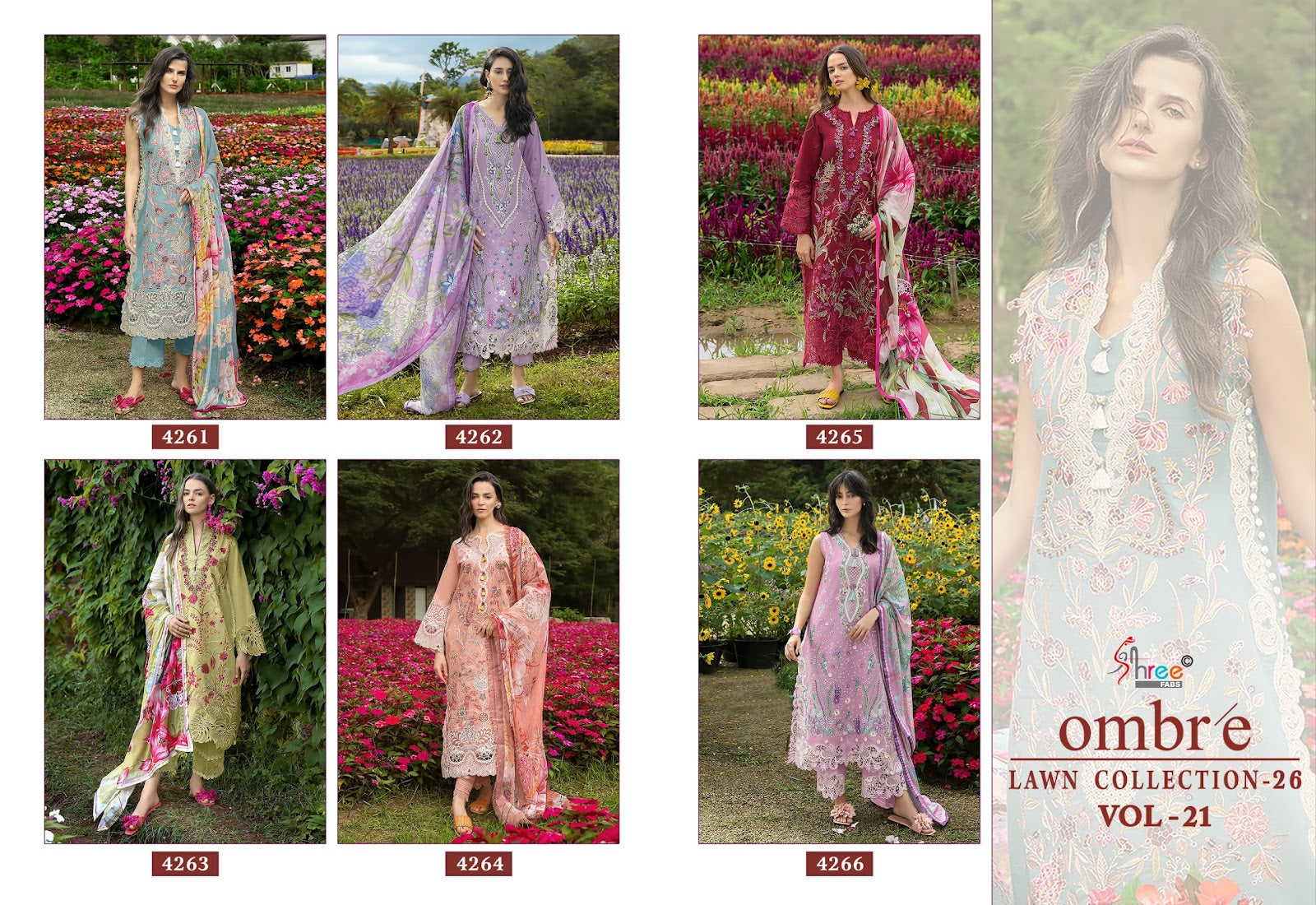 Ombre Vol 21 Lawn Collection 26 Shree Fabs Cotton Pakistani Salwar Suits Wholesale Rate