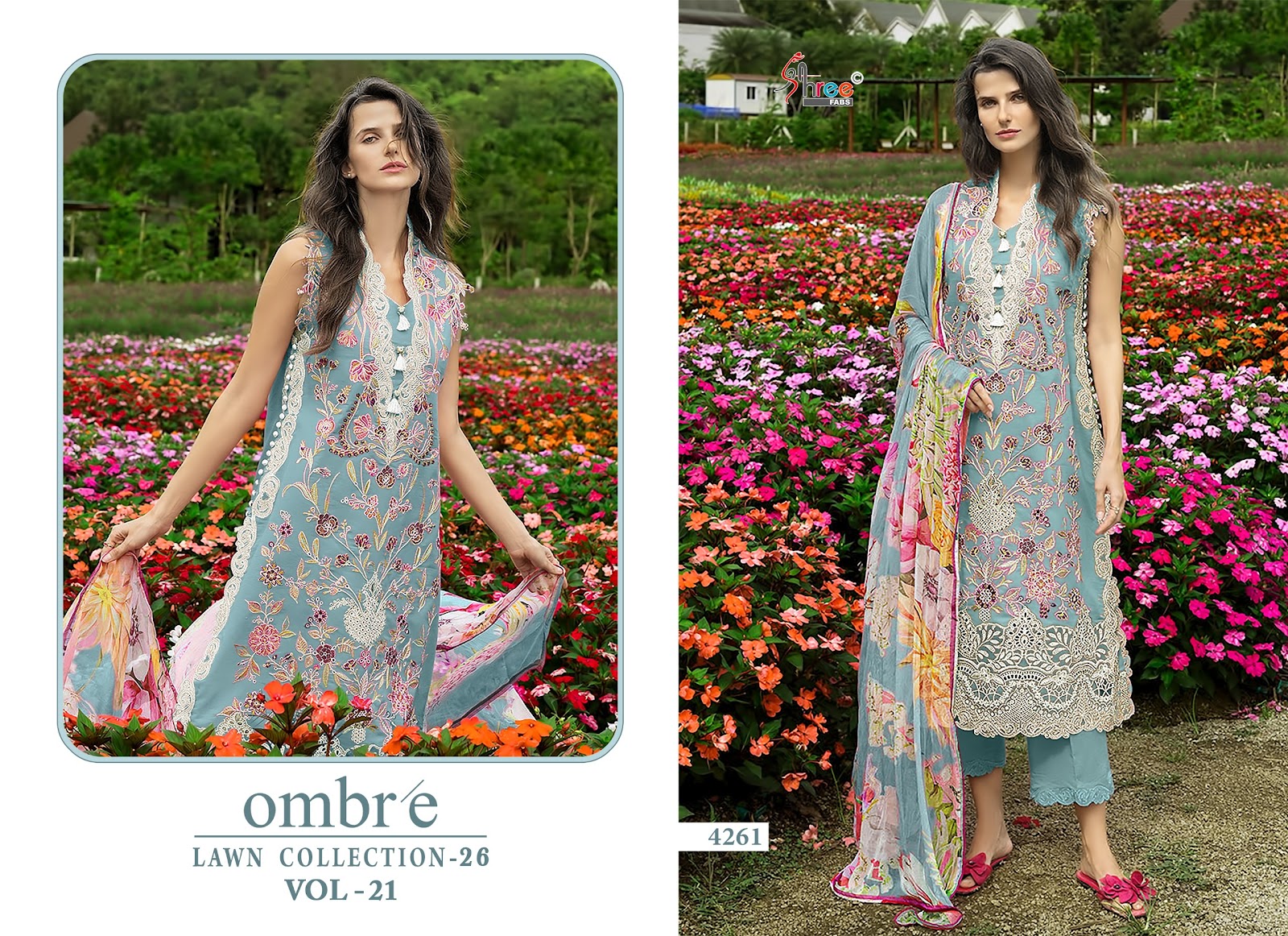 Ombre Vol 21 Lawn Collection 26 Shree Fabs Cotton Pakistani Salwar Suits Wholesale Rate