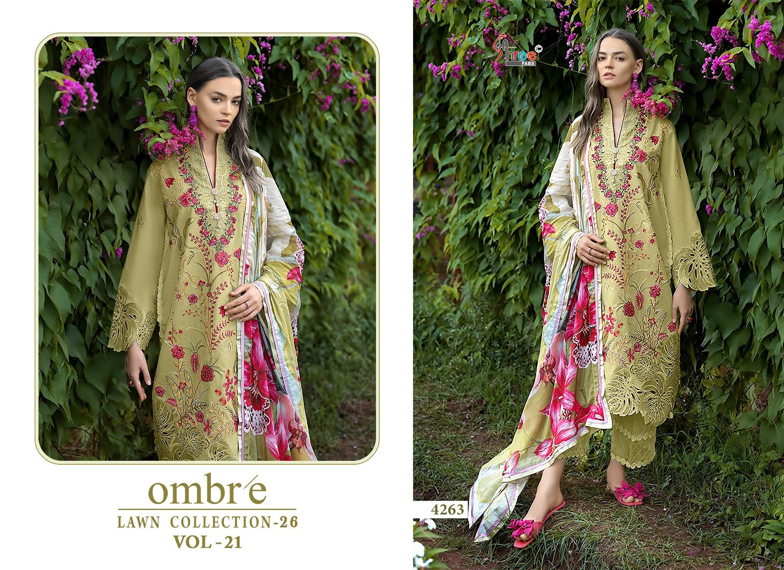 Ombre Vol 21 Lawn Collection 26 Shree Fabs Cotton Pakistani Salwar Suits Wholesale Rate