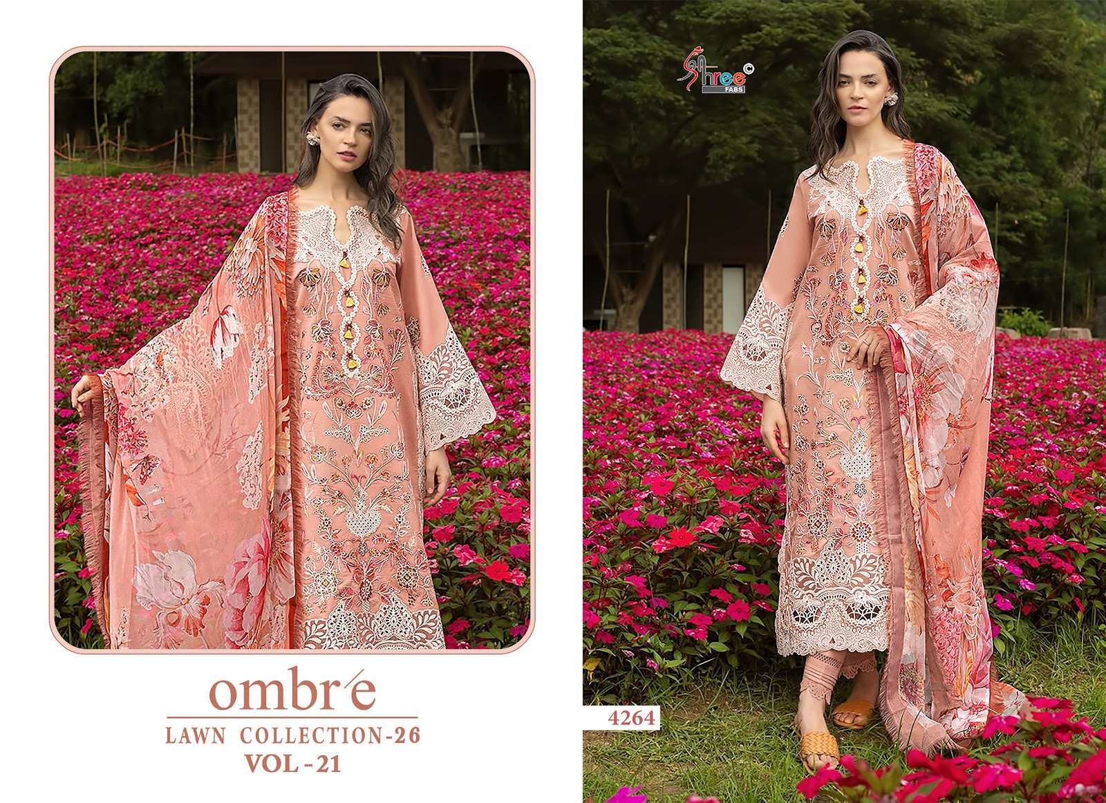 Ombre Vol 21 Lawn Collection 26 Shree Fabs Cotton Pakistani Salwar Suits Wholesale Rate
