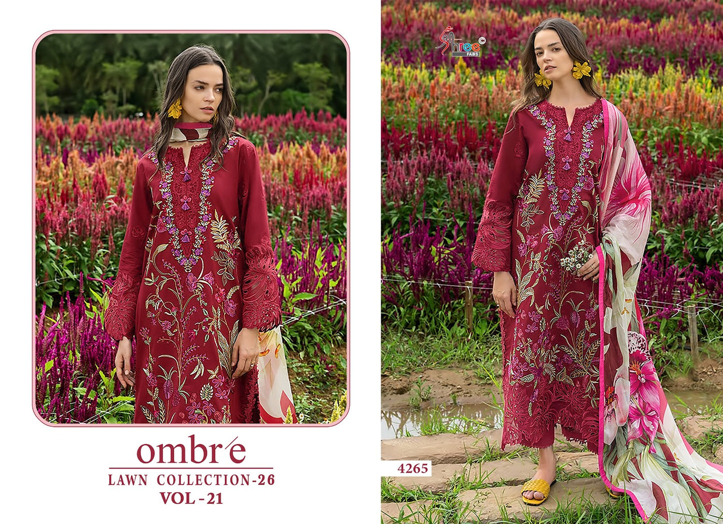 Ombre Vol 21 Lawn Collection 26 Shree Fabs Cotton Pakistani Salwar Suits Wholesale Rate