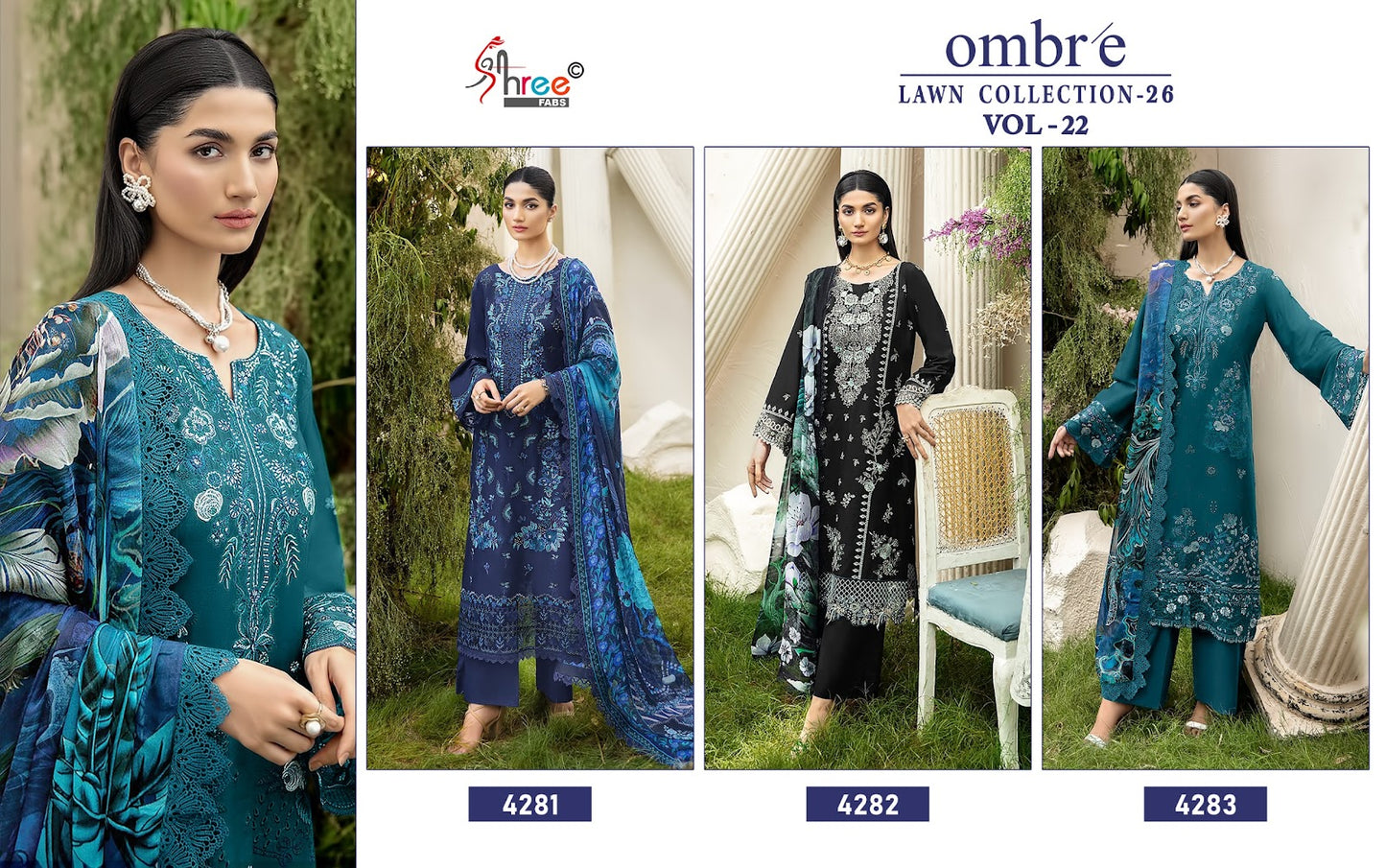 Ombre Vol 22 Lawn Collection 26 Shree Fabs Cotton Pakistani Salwar Suits Supplier Gujarat