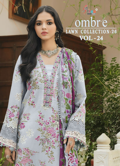 Ombre Vol 24 Lawn Collection 26 Shree Fabs Cotton Pakistani Salwar Suits Supplier Ahmedabad