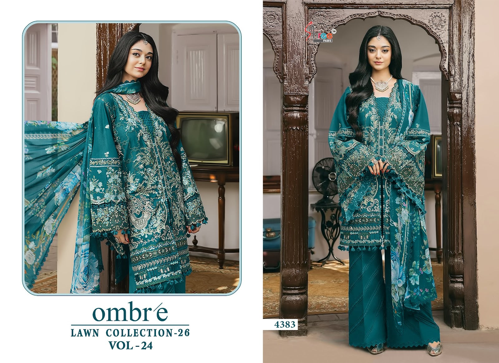 Ombre Vol 24 Lawn Collection 26 Shree Fabs Cotton Pakistani Salwar Suits Supplier Ahmedabad
