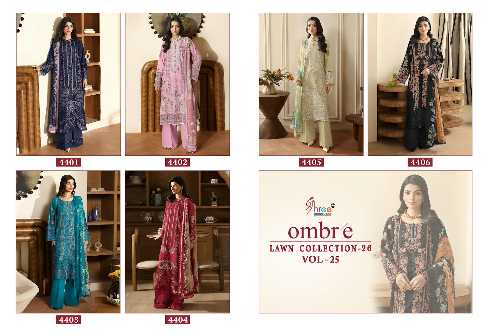 Ombre Vol 25 Lawn Collection 26 Shree Fabs Cotton Pakistani Salwar Suits Wholesaler India