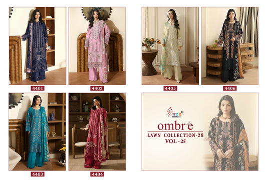 Ombre Vol 25 Lawn Collection 26 Shree Fabs Cotton Pakistani Salwar Suits Wholesaler India