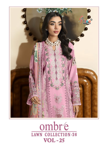 Ombre Vol 25 Lawn Collection 26 Shree Fabs Cotton Pakistani Salwar Suits Wholesaler India