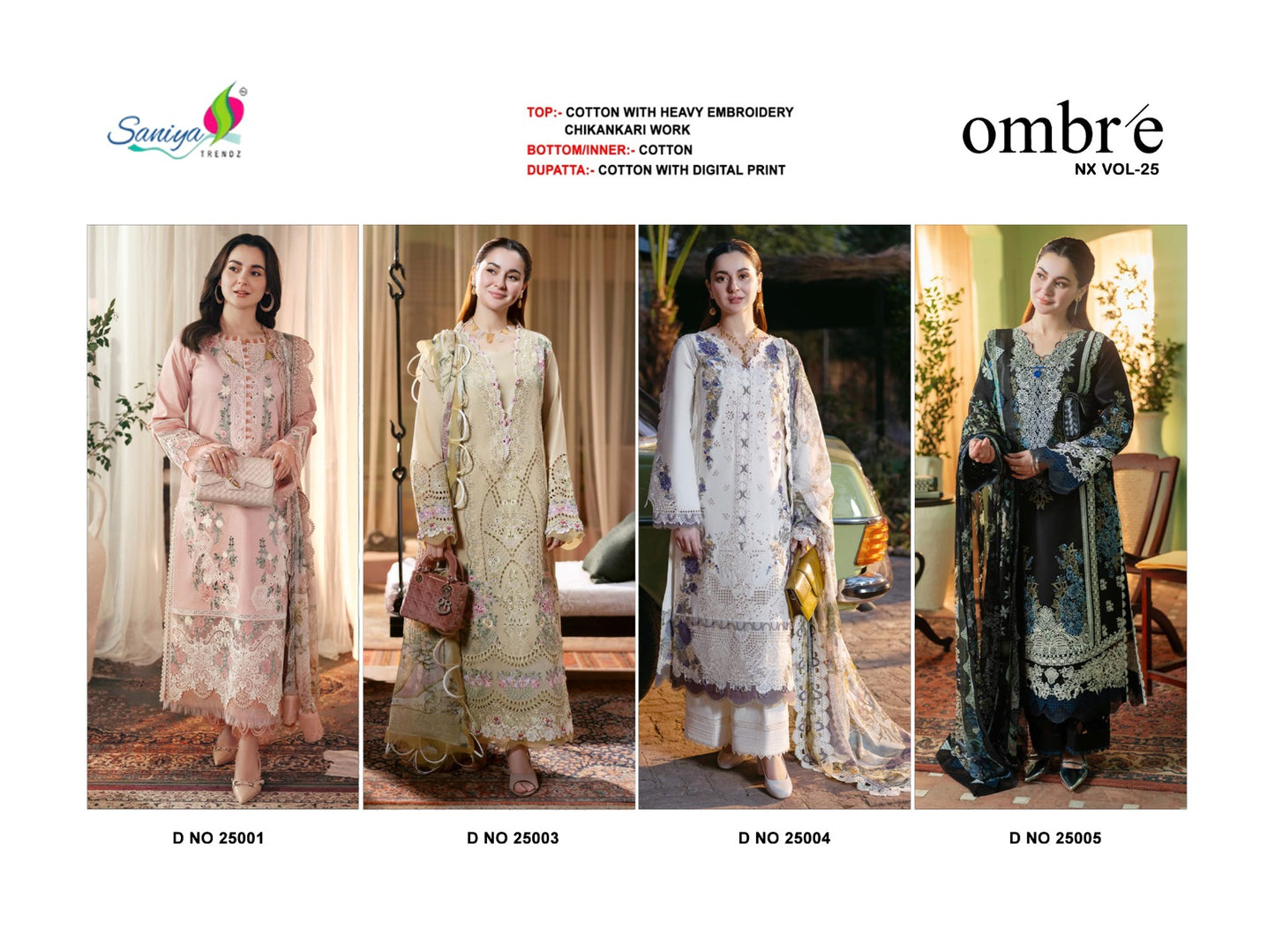 Ombre Vol 25 Nx Saniya Trendz Cotton Pakistani Salwar Suits Wholesaler Gujarat