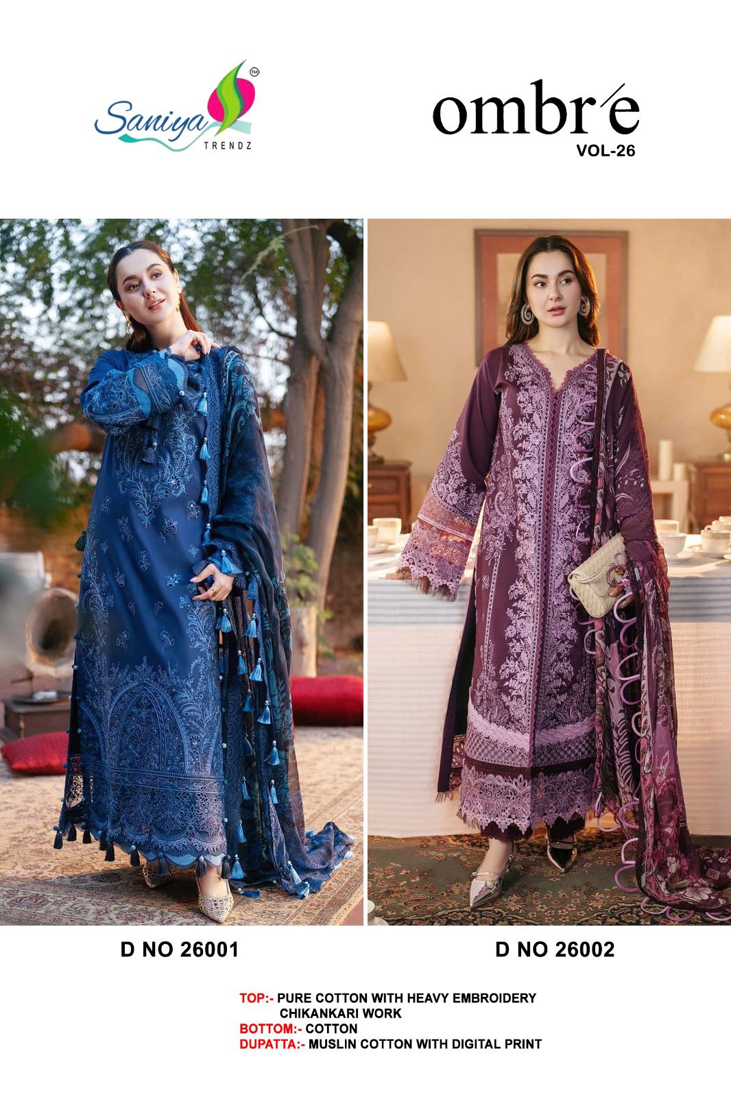 Ombre Vol 26 Saniya Trendz Cotton Pakistani Salwar Suits Manufacturer