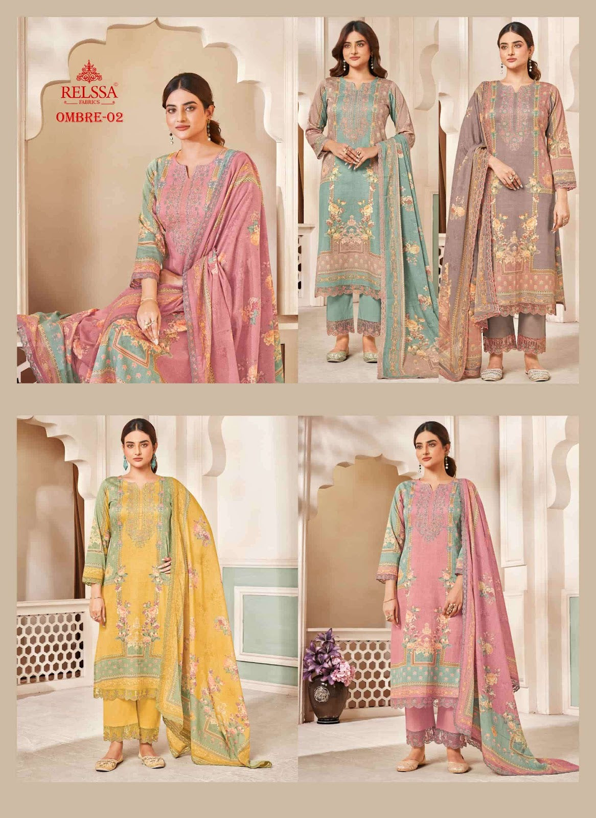 Ombre Vol 2 Relssa Fabrics Giza Satin Karachi Salwar Suits Exporter Gujarat