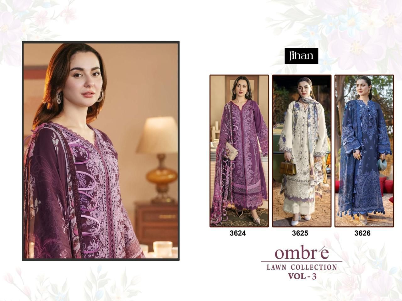 Ombre Vol 3 Lawn Collection Jihan Cotton Pakistani Patch Work Suits Wholesale Price