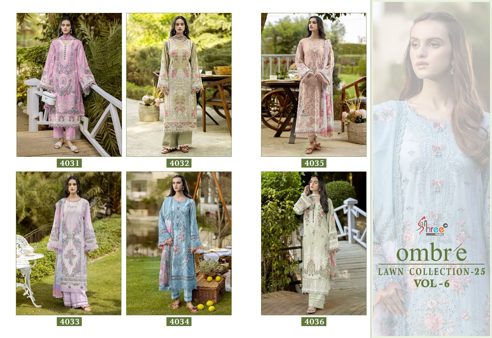 Ombre Vol 6 Lawn Collection 25 Shree Fabs Cotton Pakistani Salwar Suits Exporter