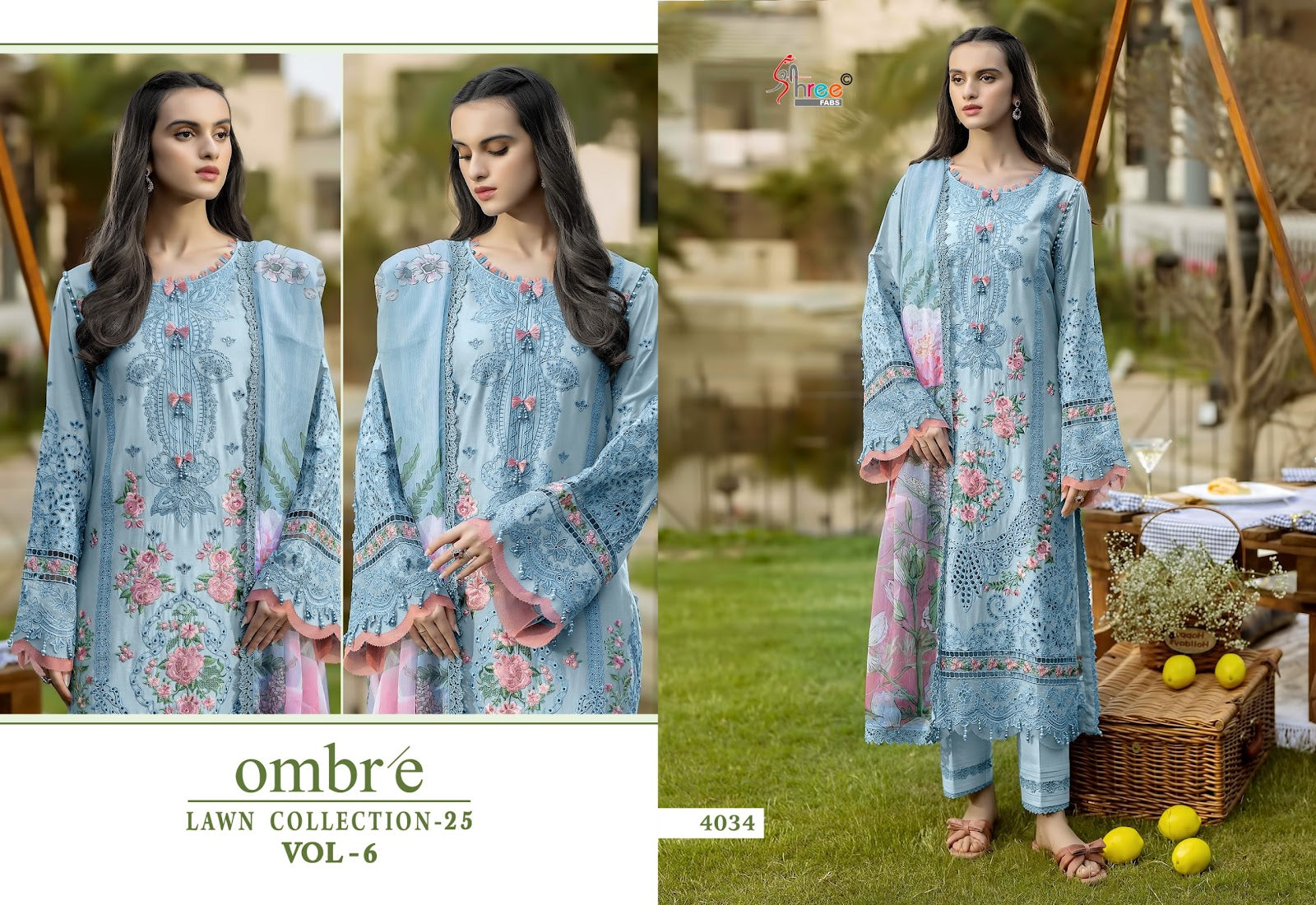 Ombre Vol 6 Lawn Collection 25 Shree Fabs Cotton Pakistani Salwar Suits Exporter