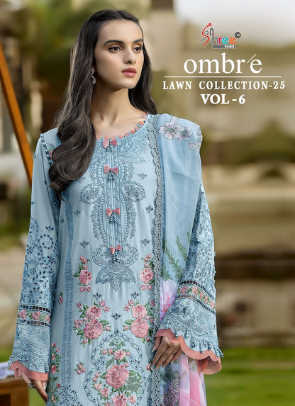 Ombre Vol 6 Lawn Collection 25 Shree Fabs Cotton Pakistani Salwar Suits Exporter