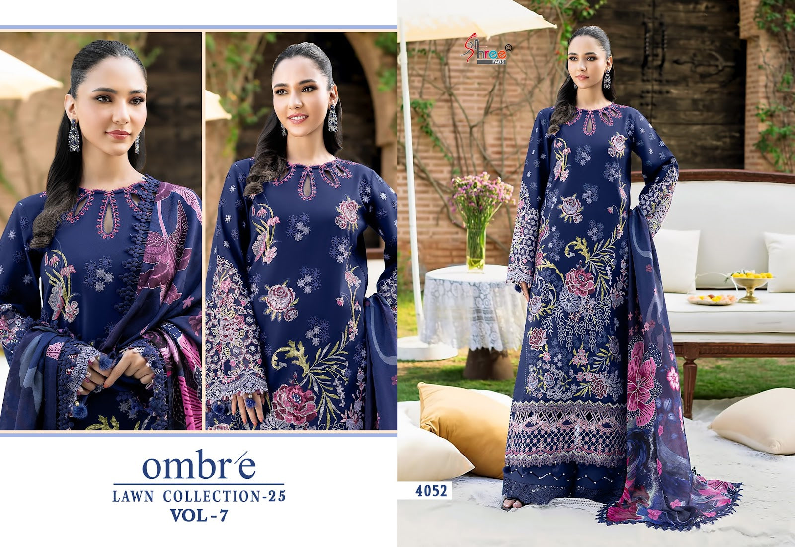 Ombre Vol 7 Lawn Collection 25 Shree Fabs Cotton Pakistani Salwar Suits Supplier India