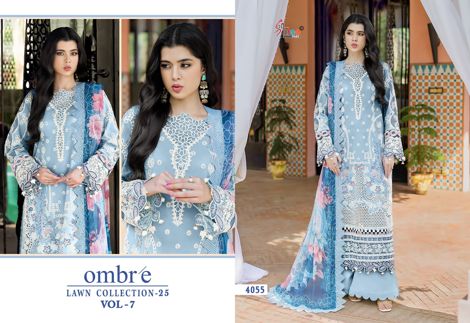 Ombre Vol 7 Lawn Collection 25 Shree Fabs Cotton Pakistani Salwar Suits Supplier India