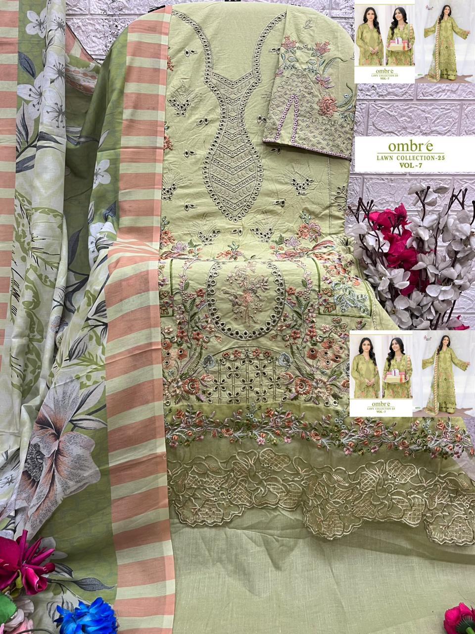 Ombre Vol 7 Lawn Collection 25 Shree Fabs Cotton Pakistani Salwar Suits Supplier India