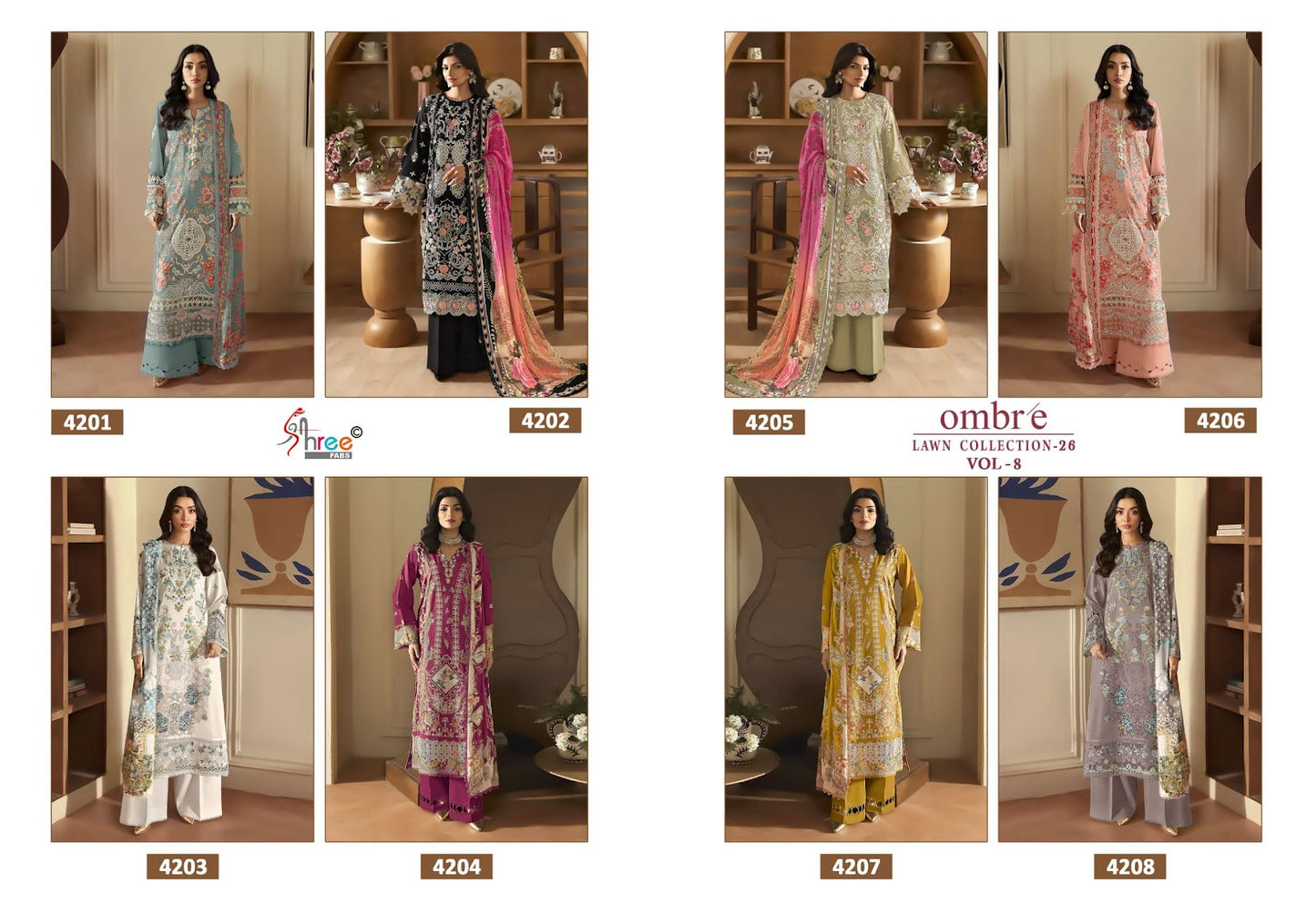 Ombre Vol 8 Lawn Collection 26 Shree Fabs Cotton Pakistani Salwar Suits Wholesale