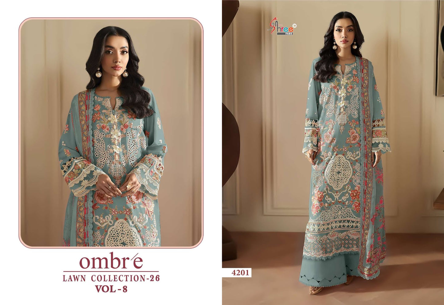 Ombre Vol 8 Lawn Collection 26 Shree Fabs Cotton Pakistani Salwar Suits Wholesale