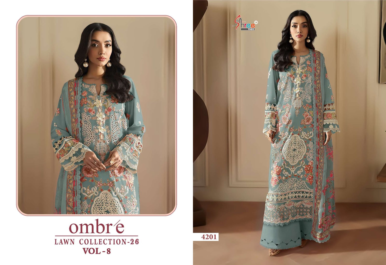 Ombre Vol 8 Lawn Collection 26 Shree Fabs Cotton Pakistani Salwar Suits Wholesale